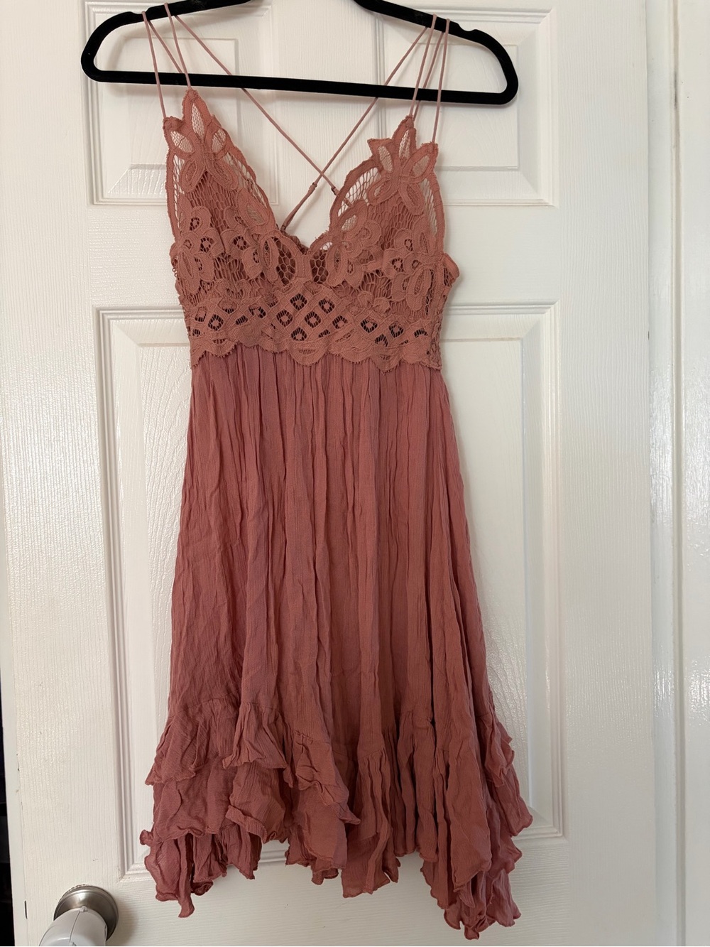 NWT Free People Dusty Rose Crochet Lace Mini Dress